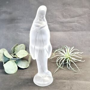 Fostoria Frosted Satin Glass Madonna Virgin Mary Figurine Statue 10" Tall VTG